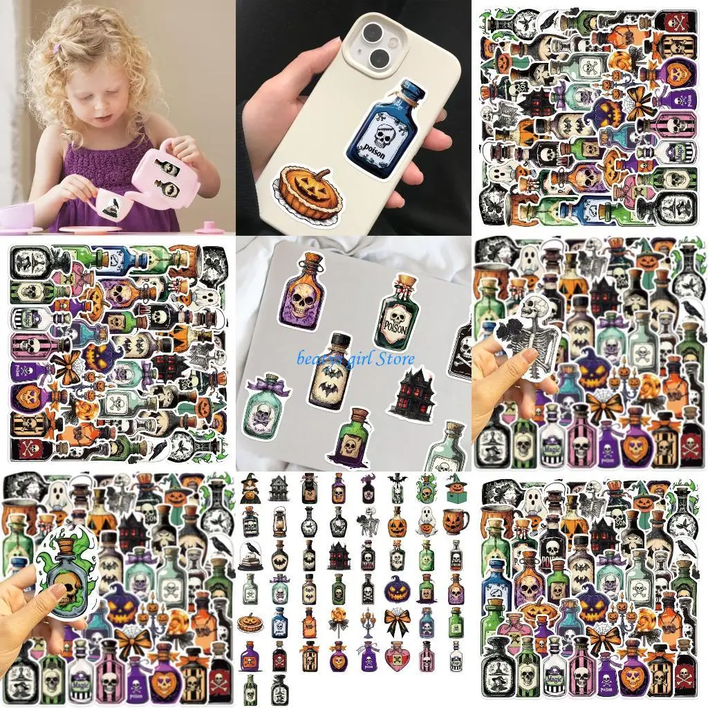 

C7AB 50Pcs Removable PVC Decals Potion Labels Phone Accessories Halloween Decorations Suitable For Kids Adults Water Bottles