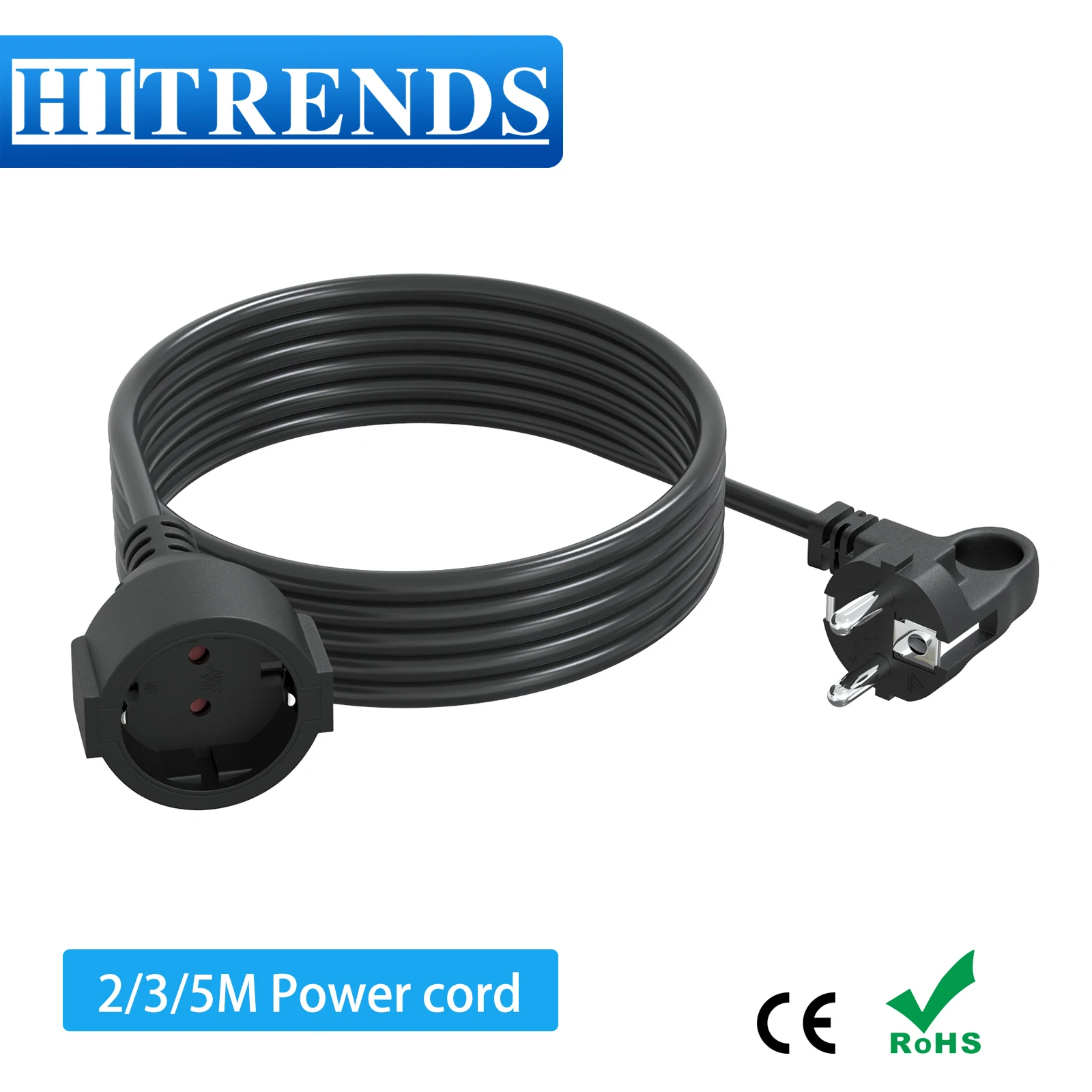 2/3/5 Meters EU Plug Extension Cord 250V 16A Schuko Power cable, Male/Female Connector Socket Electric wire for Indoor Outdoor