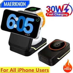3 in1 Magnetic Wireless Charger Station 30W Induction Fast Charging Phone Adapter For iPhone 16 15 14 13 Pro Max Samsung Oneplus