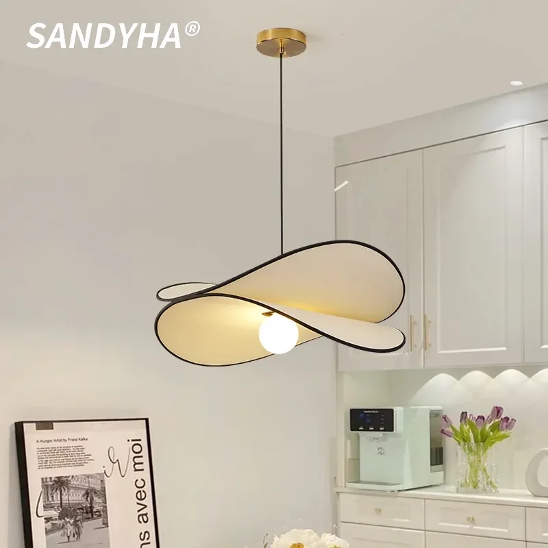 SANDYHA Nordic Fabric Pendant Lights Potato Chip Design Hanging Chandelier LED Lamps for Living Room Bedroom Decoration Home