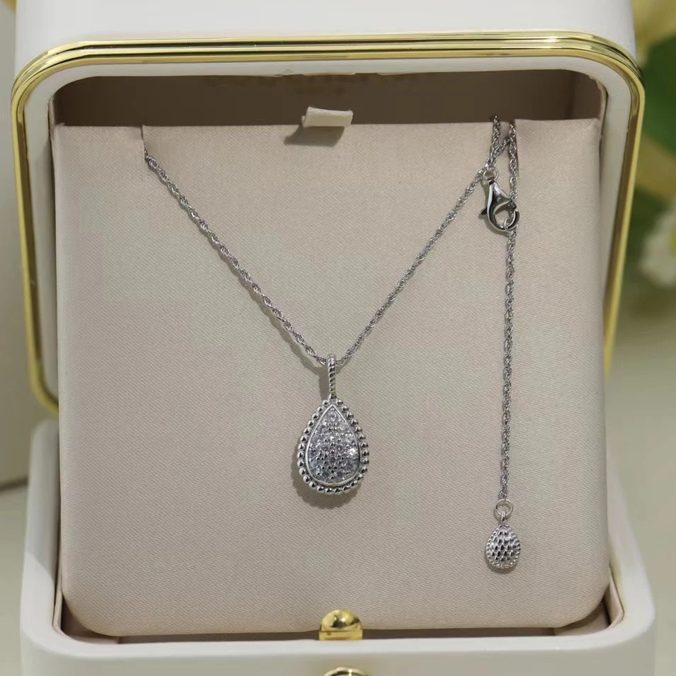 Popular brand 925 Silver Luxury Jewelry Ladies Drop Pendant Sparkle Necklace Party high quality birthday gift