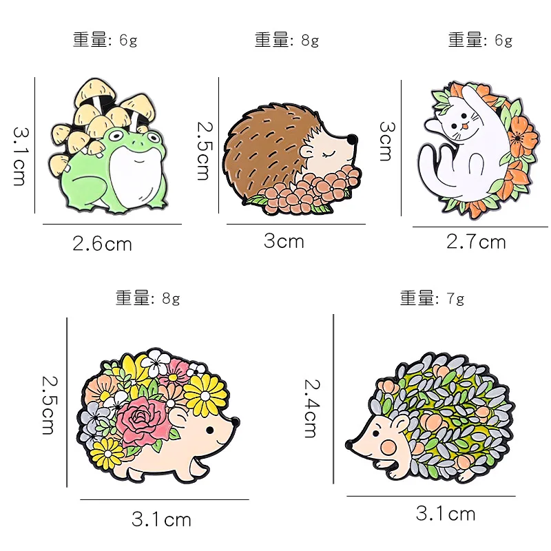 Funny Animal Enamel Pin Hedgehog Cartoon Decorative Lapel Pin for Clothes Accessories Cute Cat Frog Brooch Badge for Friend Gift