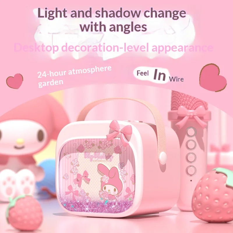 

Лицензированный Bluetooth-динамик Emie Sanrio My Melody с беспроводным микрофоном, блестящий, с эффектом песка, подарок на день рождения для девочек и детей