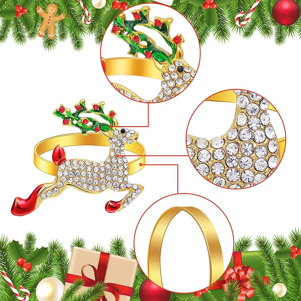 Christmas Napkin Rings - Set of 10 Napkin Holder Rings for Holiday Christmas Table Decoration Elk Napkin Buckle