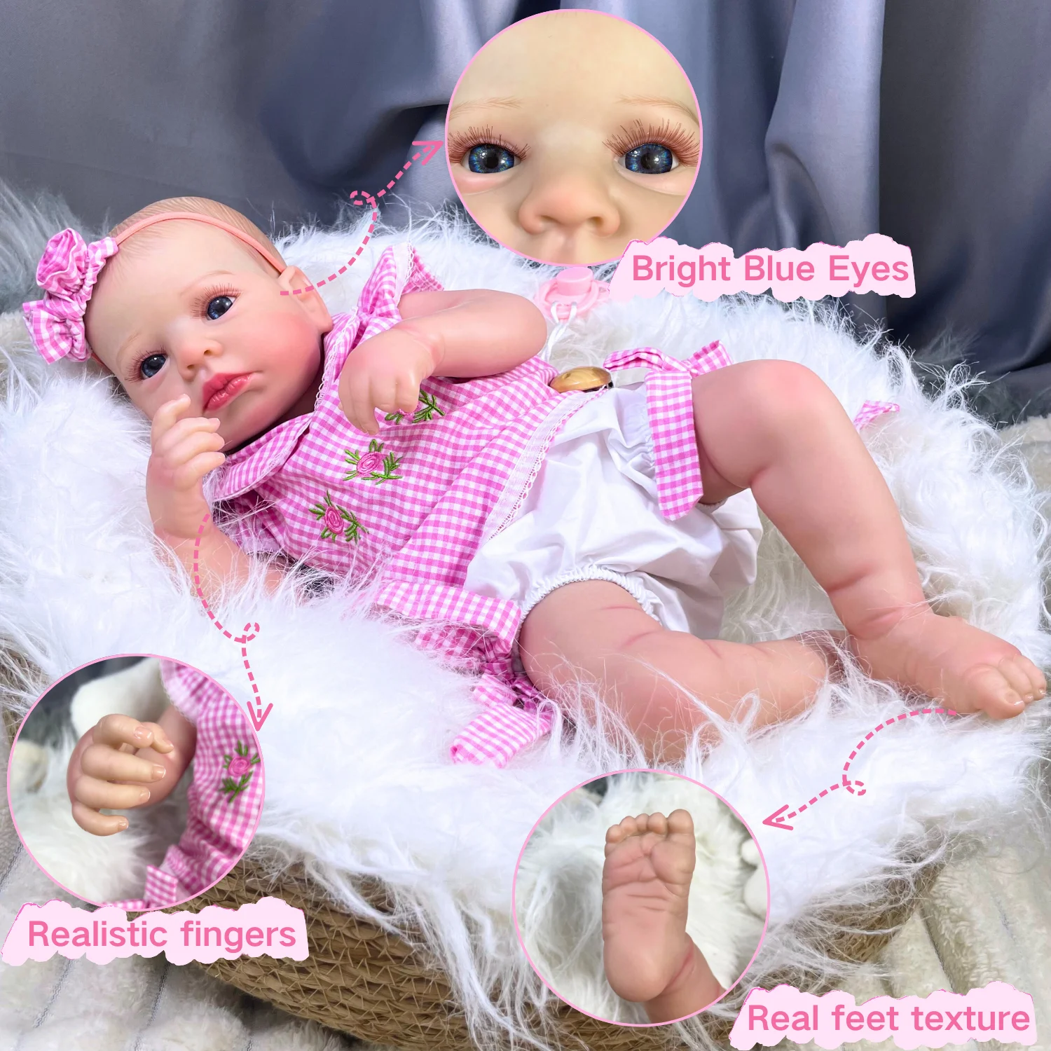 Mrb boneca bebê reborn, 20 espaços, loulou acordado, princesa, menina, olhos azuis abertos, pele 3d, veias visíveis, boneca colecionável, brinquedo, presente de natal