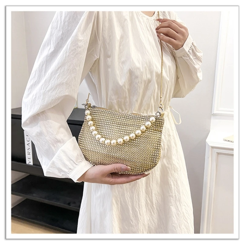 

Shoulder Bag for Girl Women Pearl Handle Glittering Evening Bag Wedding Clutch Purse Cocktail Prom Handbag