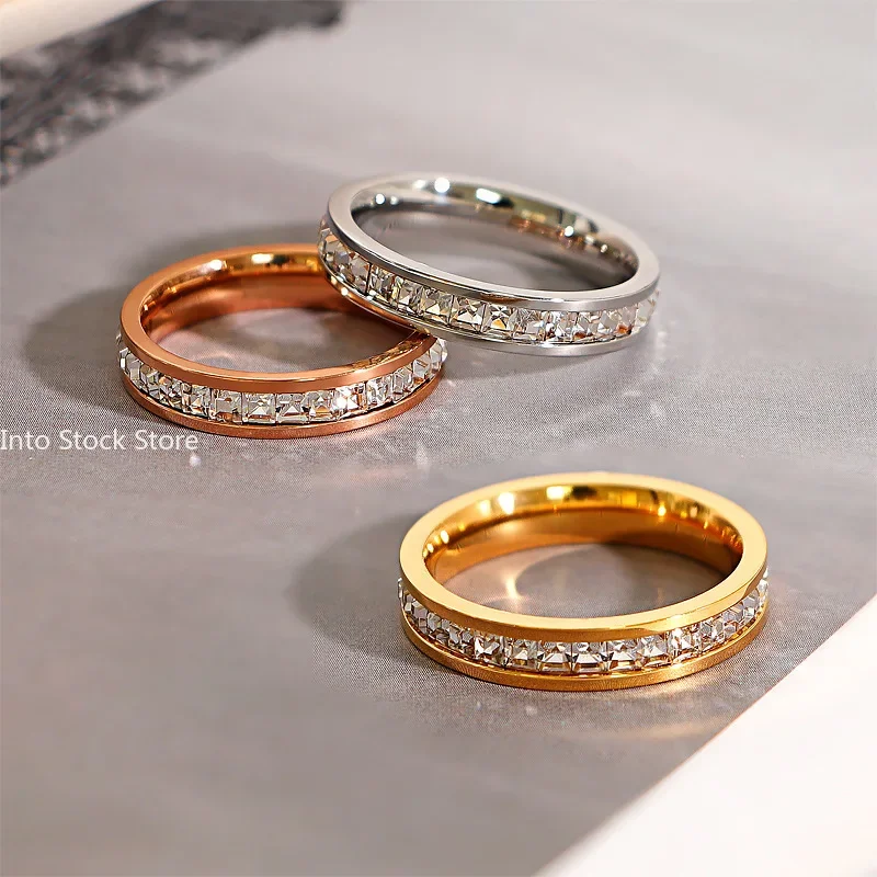 Unisex Luxe Roestvrij Staal Mannen Vrouwen Verklaring Kubieke Zirkoon Ringen Goud Zilver Kleur Amerikaanse maat