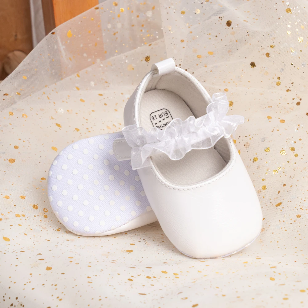 Meckior Four Seasons Baby Girl Fashion Shoes Solid Color Lace Casual Girls Shoes Flat Bottom Anti Slip Toddler Ballet Slippers