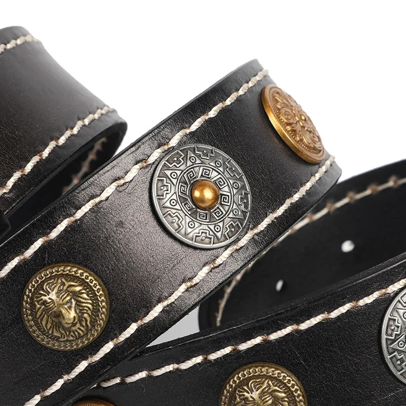 3.8 ซม.Heavy Metal Rivet เข็มขัดหนังแท้เข็มขัด Smooth BUCKLE STUD Punk กางเกงยีนส์เข็มขัด Cowskin สายคล้อง ROCK คาวบอย