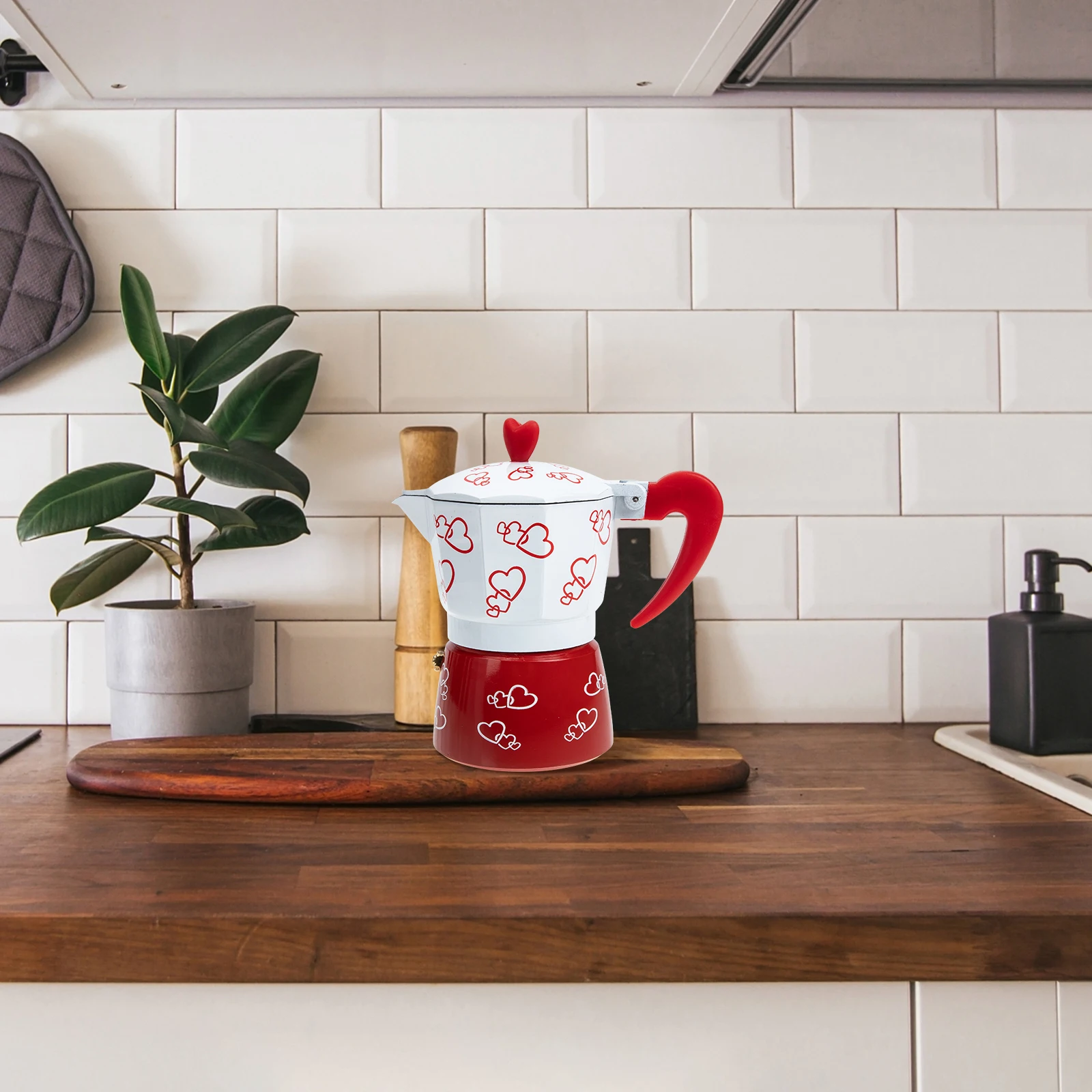 

Hand Aluminum Red Stovetop Espresso For Home Office Portable Lightweight Mocha Pot Italian Easy To Use Mocha