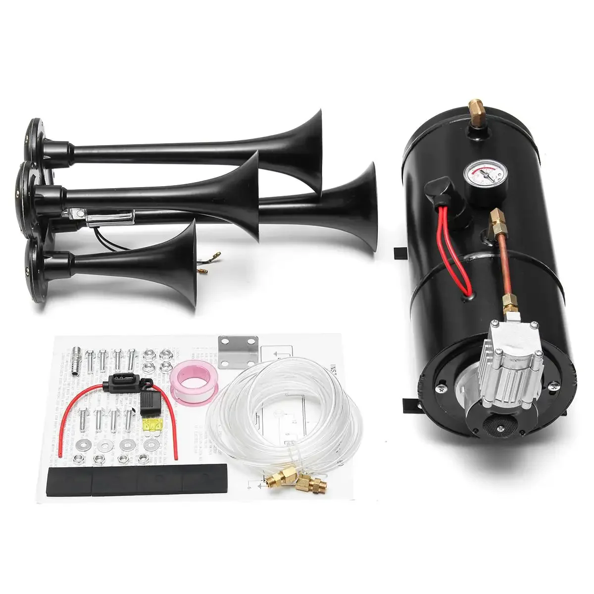 Car Horn Kit 4 Trumpet loud and powerful 12V 150dB 170 PSI Air Compressor Complete System for Car Truck Campers