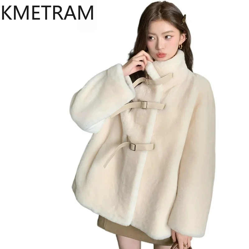 KMETRAM 100% Merino Sheepskin with Wool Attached Jacket Women Stylish Winter Biker Jackets Real Fur Coat Woman Clothes 68cm 2026