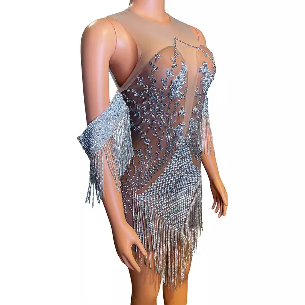 2024 performance fashion dress rhinestone fringed dance performer suit sexy fashion summer dress