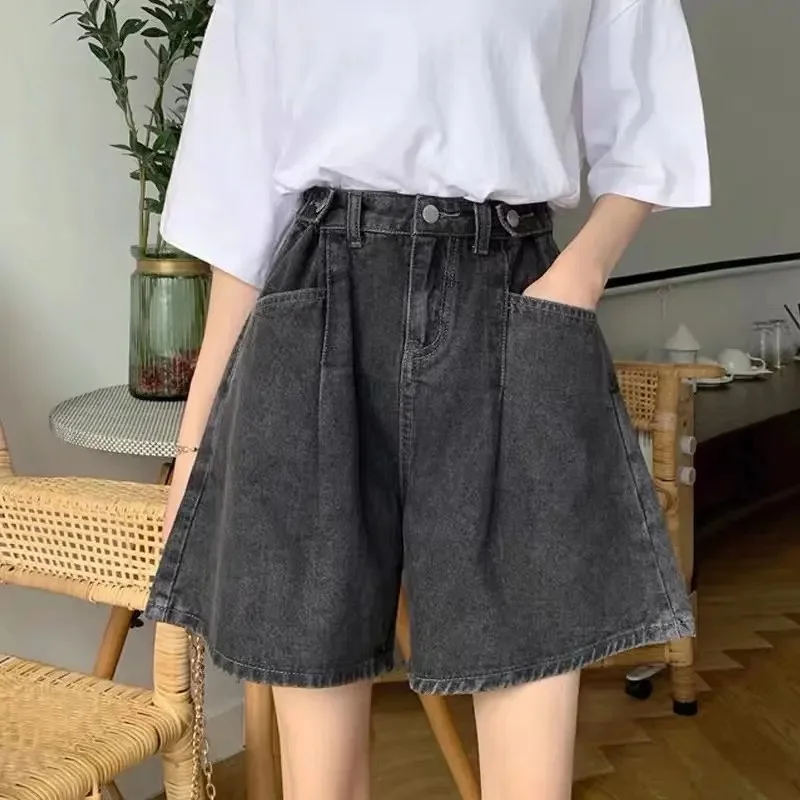 High Waist Wide Leg Jeans Shorts Women's Loose Fit Comfortable Straight Cut Summer New Style plus Size Slimming Denim Shorts