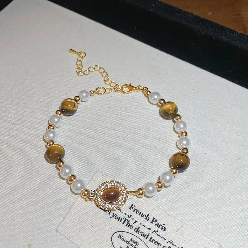 LENNIK Maillard Diamond Set سوار خرز هندسي للنساء، سوار ريترو فرنسي، قبضة عصرية وراقية