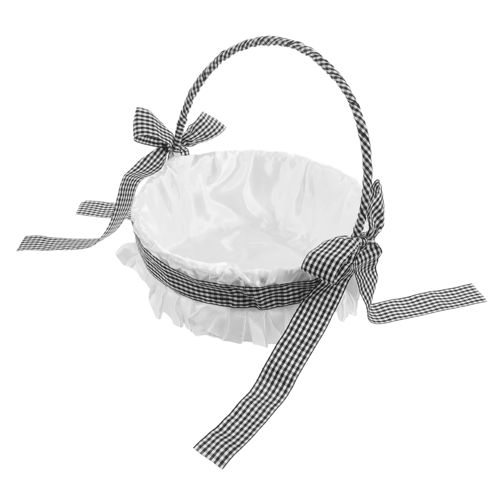 

European Style Flower Basket Japanese Plaid Design Handle Wedding Party Decoration Flower Basket Fruit Picnic Storage