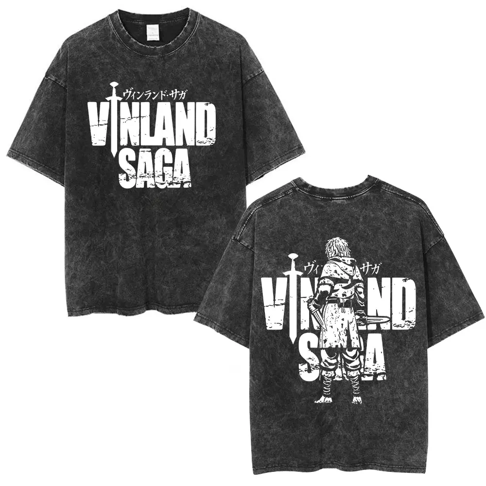 Anime Vinland Saga T-shirt Manga Thorfinn Karlsefni Graphic Vintage Washed T Shirt Men's Women Casual Cotton Oversized T-shirts