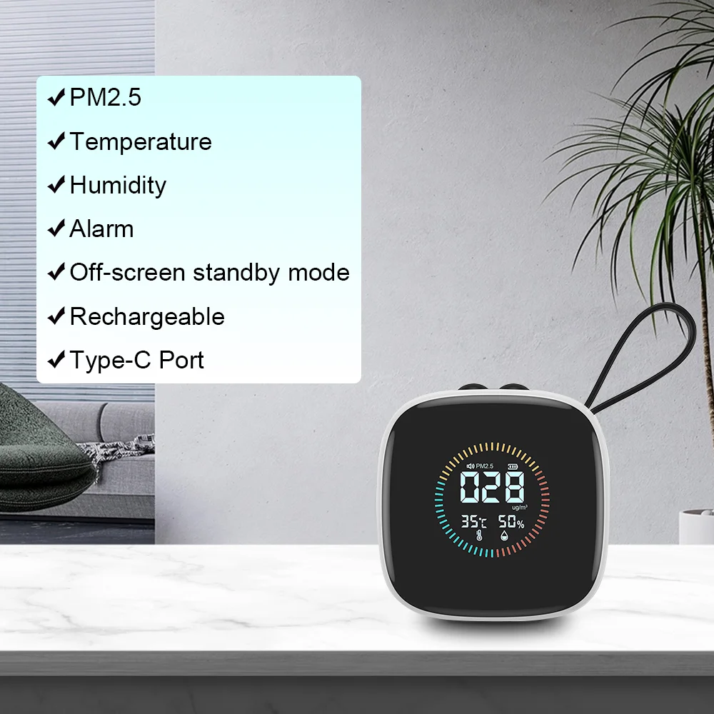 Mini PM2.5 monitor 3 in one rechargeable lithium battery Sensor type Laser Scattering PM2.5(0-999 ug/M³)