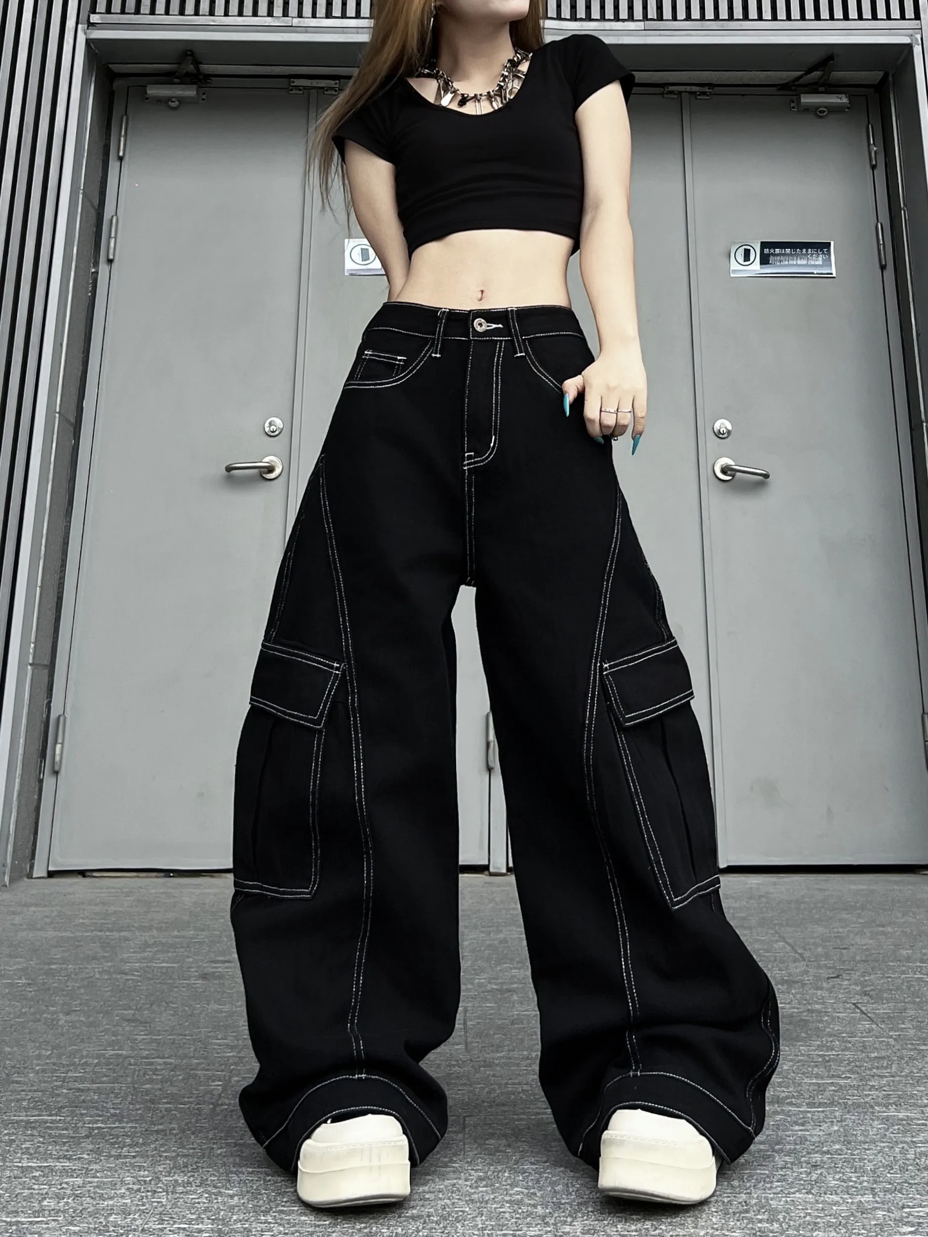 

American Style Loose Wide Leg Jeans Knife Casual Workwear Trousers Brushshift Brand mid Waist Button Fly Jeans