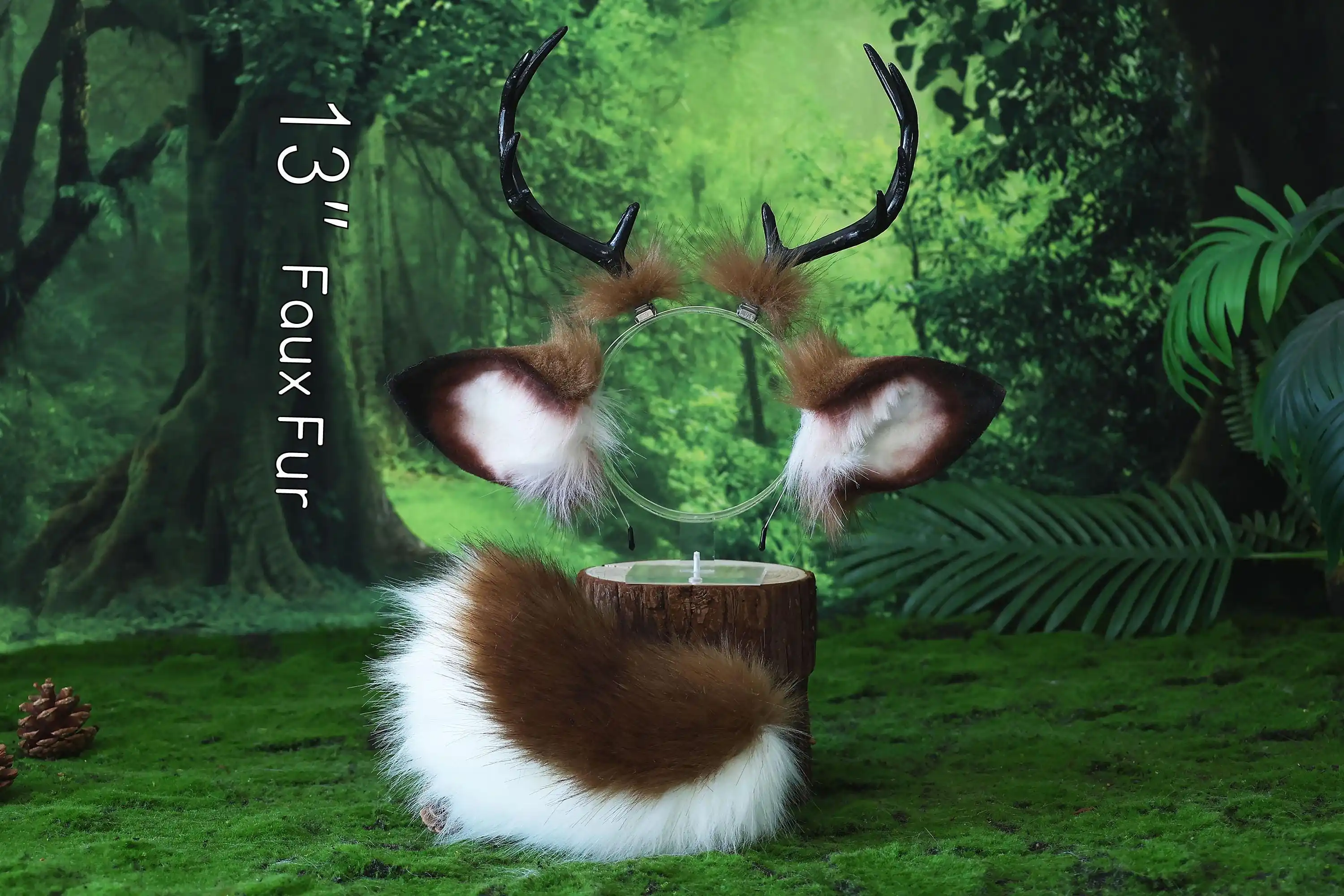 Cute faux fur brown deer ears and tail anime accessories, perfect for cosplayers and party lovers, or as a birthday gift.