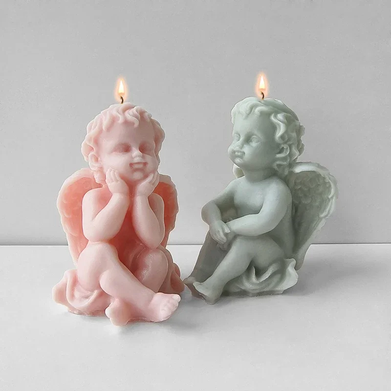 

3D Large Angel Silicone Candle Mold Cute Wings Baby Sculpture Resin Art Plaster Making Tool DIY Soap Ice Cube Baking Molud Kit