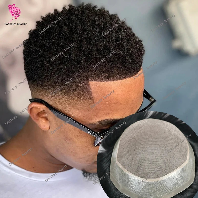 4 مللي متر 6 مللي متر الأفرو غريب مجعد أسود الرجال شعر مستعار الرجال الأمريكيين من أصل أفريقي الهندي ريمي الشعر البشري استبدال نظام أحادية Pu الشعر المستعار لتساقط الشعر