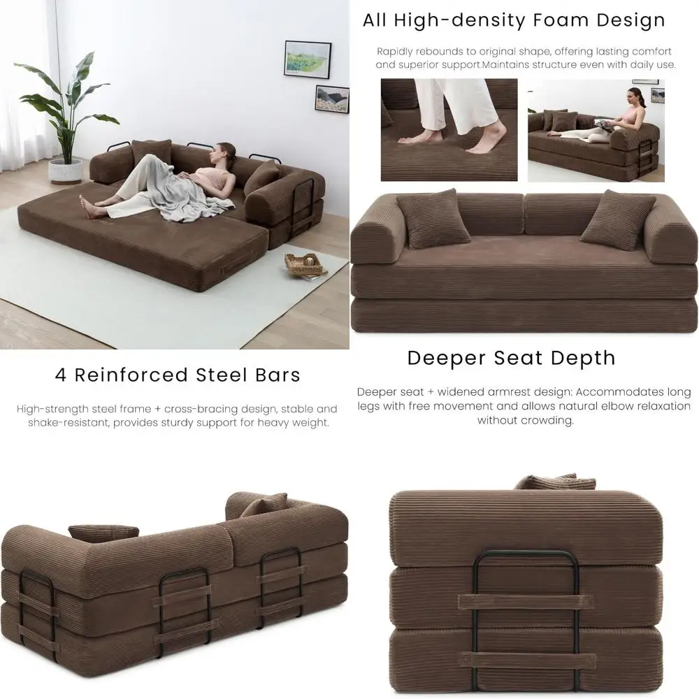 Folding Sleeper Sofa Bed, 79 Loveseat Lounge Couch for Small Spaces, Comfortable Modular Seating Option