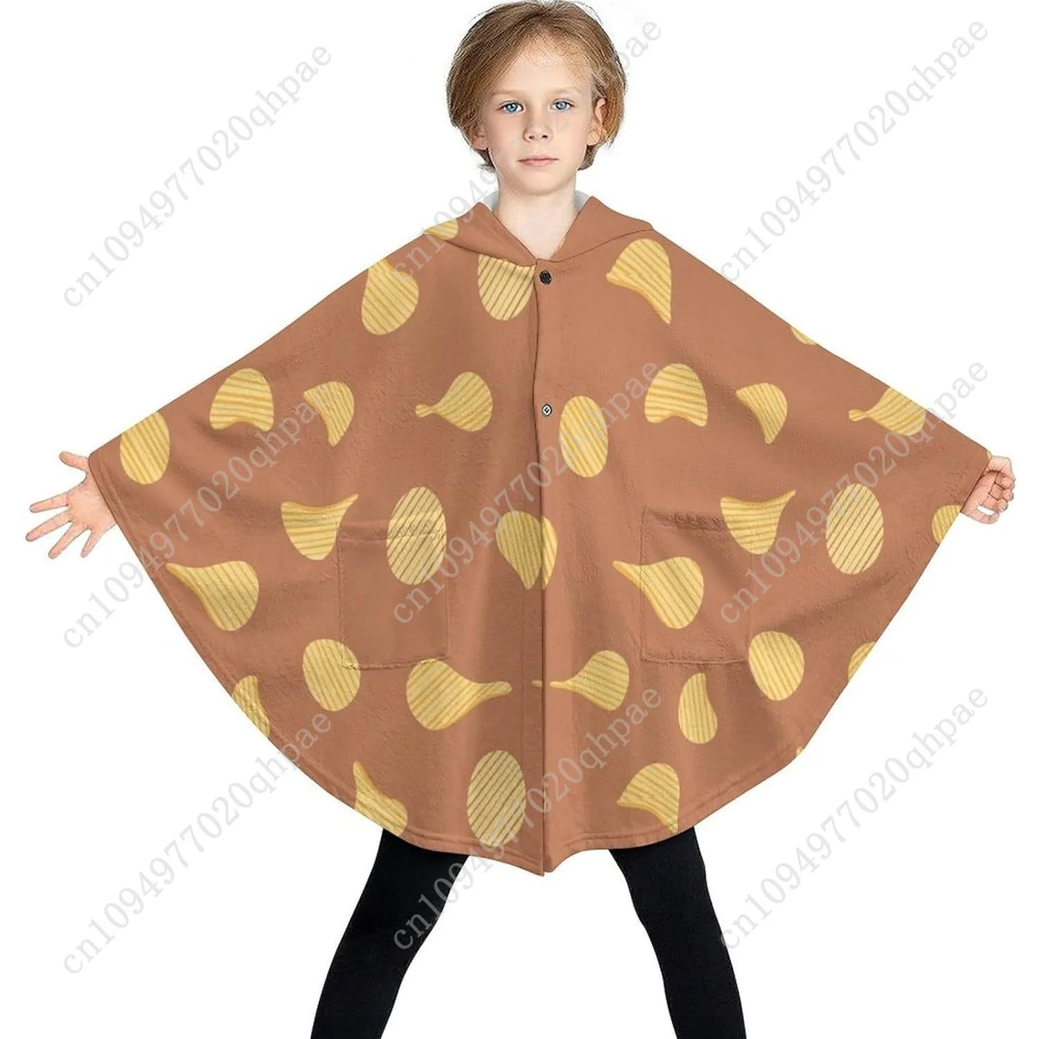 سترة بطانية مريحة من الفلانيل، سترة بقلنسوة كبيرة الحجم بأشكال برتقالية مع جيوب للأطفال والمراهقين #3