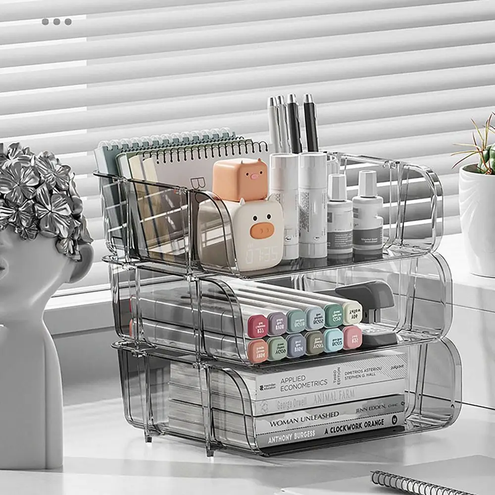 Multifunctional Storage Box Large Capacity Waterproof Commodity Shelf Superposable Transparent Makeup Organizer Stationery