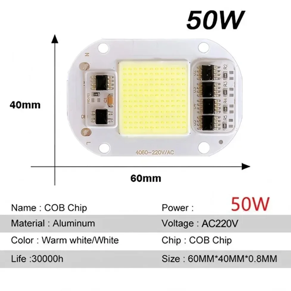 AC220V 50W No Driver COB LED Chip High Bright Light Source White Light 1/3/6/10Pcs DIY Floodlight Spotlight Lighting Lamp Parts