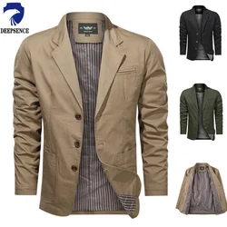 Primavera e Outono Novos Homens Retro Cor Sólida Terno de Negócios Largo Solto Três-breasted Terno Multi-bolso Ocasional Regular Jacket Coat