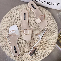 Summer High Heel Slippers Women's Outwear Fashion Thick Heel Transparent Slippers Slides Women Shoes Zapatos De Mujer Sandal