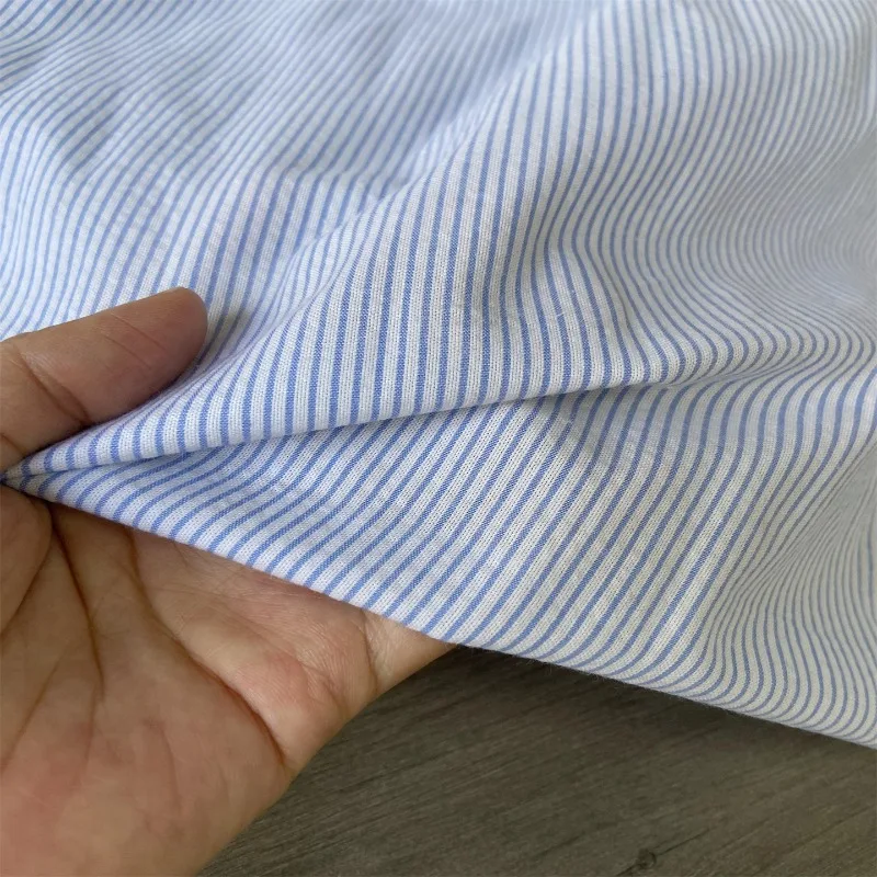 Blue and White Striped Refreshing Cotton and Linen Spring and Summer Shirt Dress Fabric