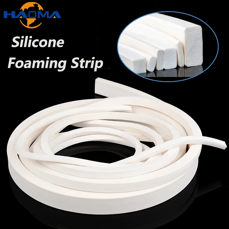 White Square Sponge Strip Silicone Foamed Doors Windows Gasket Trim Seal High Temperature Resistant  Foaming Strip