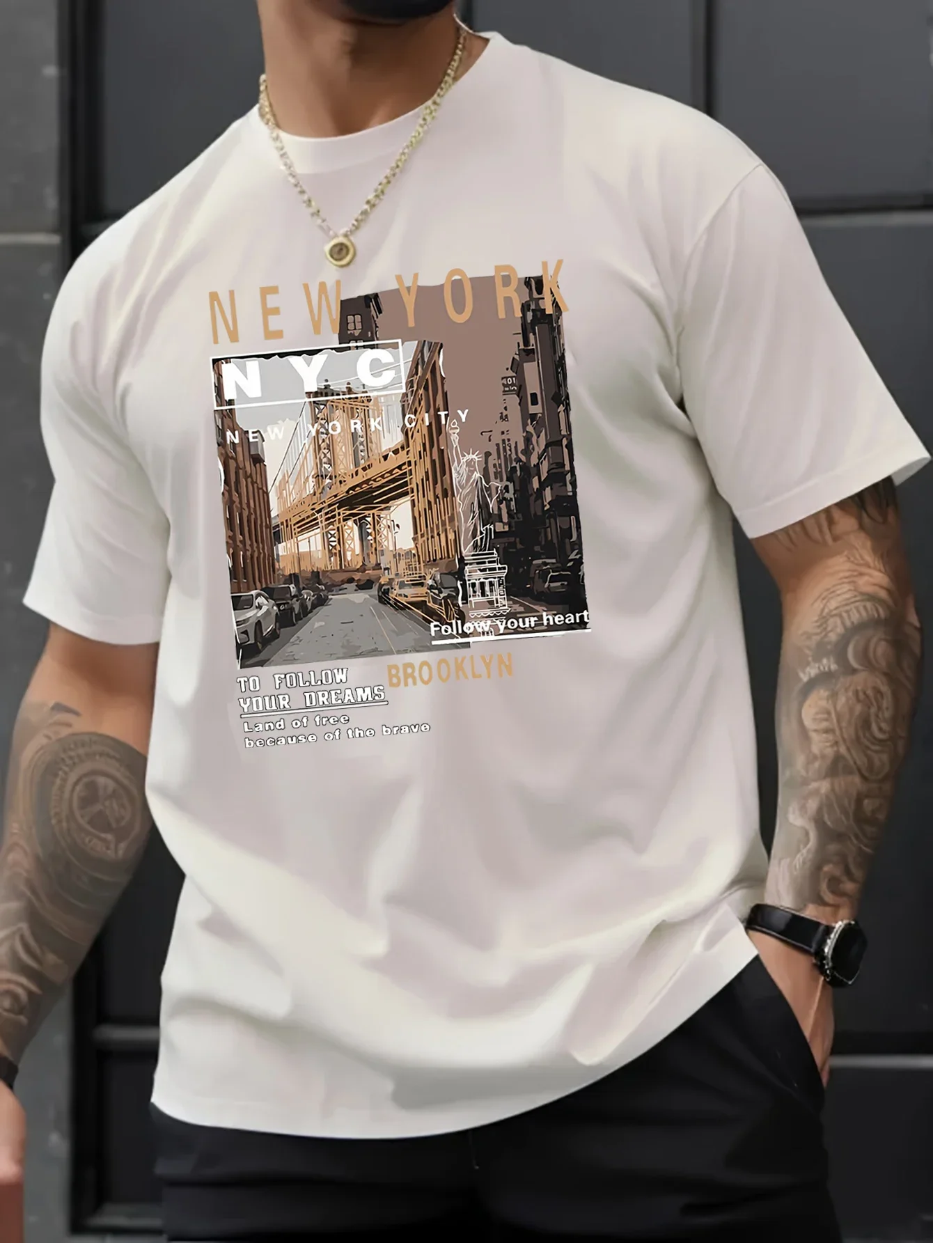 

Fashion trend New York City Print T-shirt Men's summer 100% cotton casual sports round neck short sleeve T-shirt