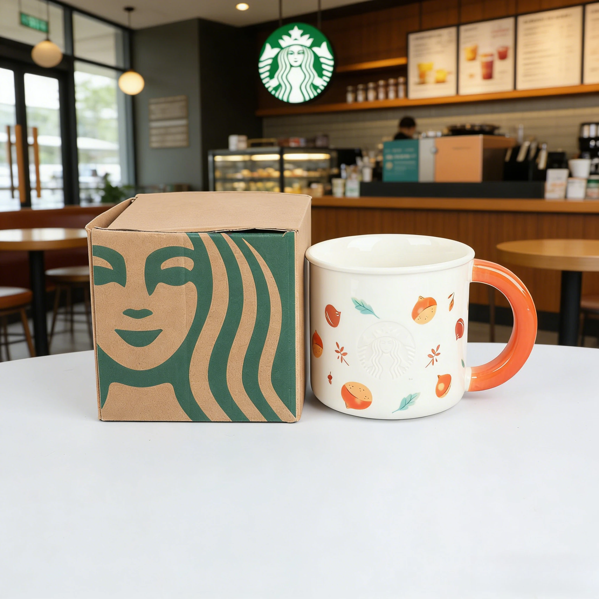 

Starbucks Fall Harvest Ceramic Mug 355ml White Cup Orange Handle Cute Autumn Tableware Collection