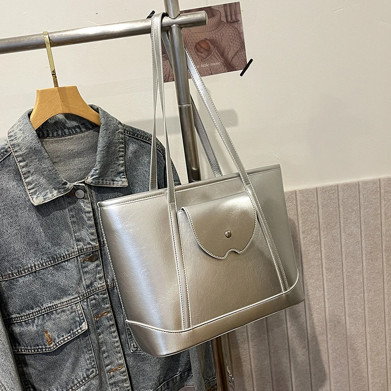 Bolso de mano de piel sintética para mujer, bolsa de hombro informal de gran capacidad, con asa, para ir de compras, 2024