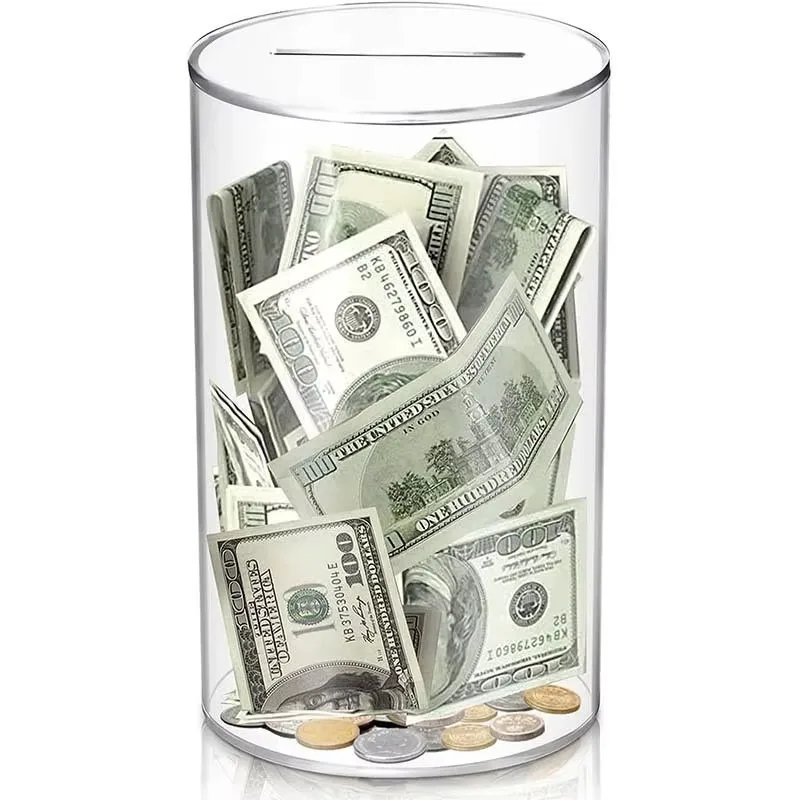 Modern Acrylic Money Jar Piggy Bank Child Safe Unopenable Design Transparent Coin Savings Container Home Decor Desk Organizer