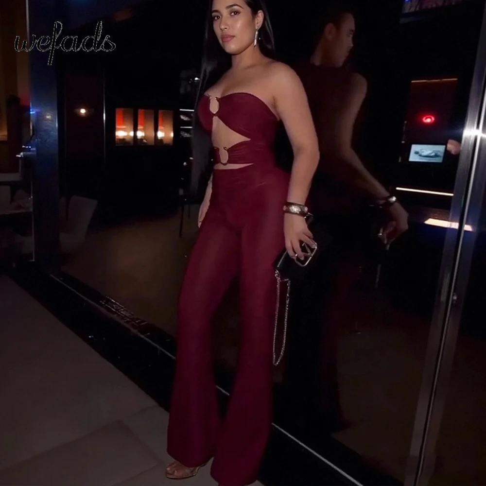 

Wefads Women Strapless Straight Sleeveless Hollow Out Jumpsuits 2025 Summer Hollow Out Sexy Slim One Piece Set Streetwear Outfit