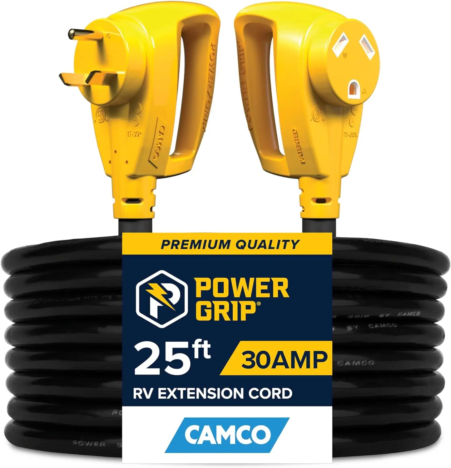 Camco Power Grip 25-Ft 30 Amp RV Extension Cord - Rated for 125V / 3,750W - Features Heavy Duty 10-Gauge Copper Wire