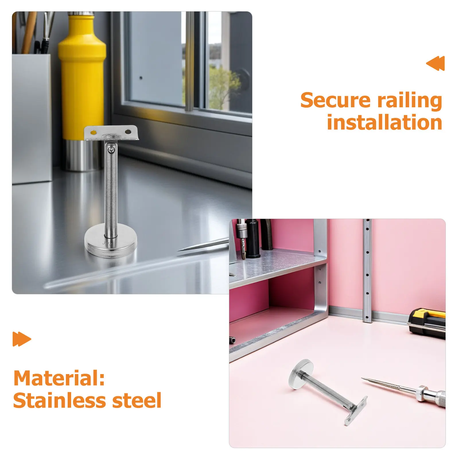 2Pcs Stainless Steel Stair Banister Support Hardware Straight Handrail Wall Brackets Fixed Mounting for Indoor Outdoor