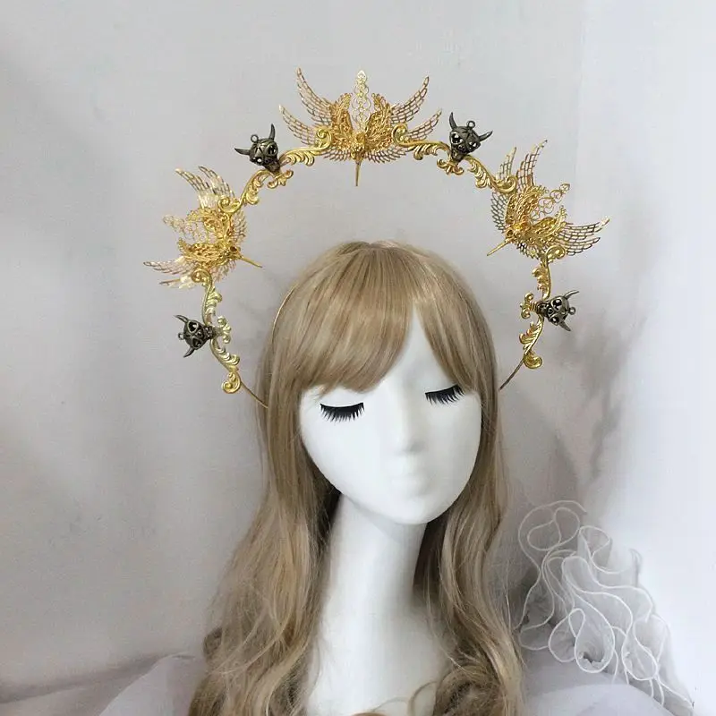 고딕 로리타 로즈 스파이크 크라운 헤드 피스 펑크 바로크 KC 펑크 코스프레 의상 헤어 액세서리 태양 여신 헤일로 머리띠