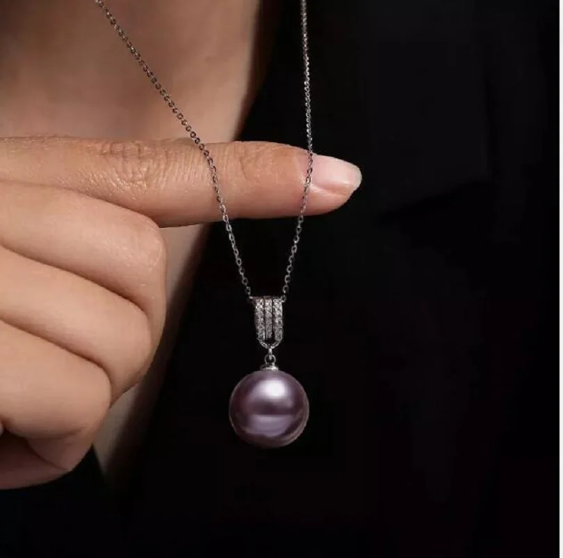 Jewelry Marking18 inch AAA+South Sea Natural Purple 10-9mm Pearl Pendant Necklace 925S