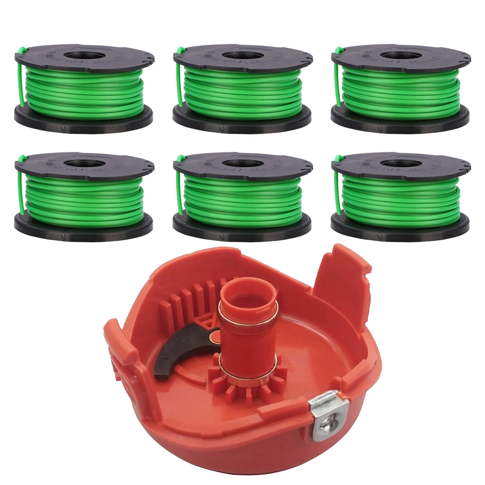 

6 Pack Trimmer Spool Line + Cap For Black & Decker GL7033 GL8033 GL9035 For Black & Decker A6482 Brand New And High Quality