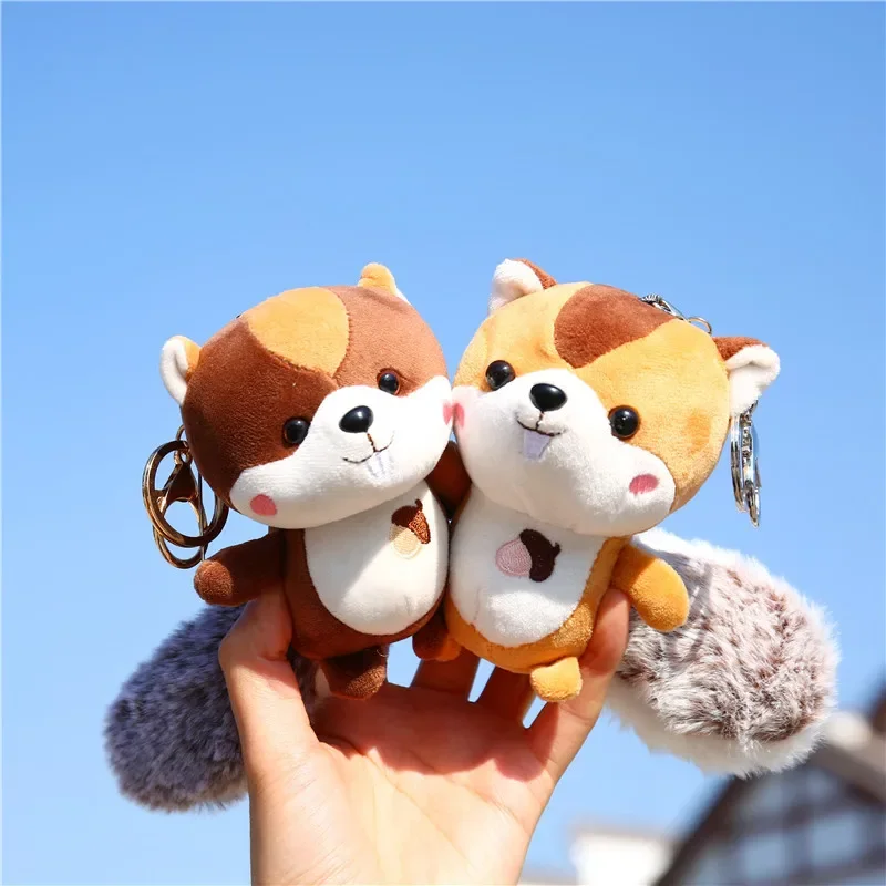 11cm Mini Cute Soft Plush Squirrel with Oversized Tail Pendant Toy Stuffed Squirrel Pendant Toy Ornament Decoration Keychain