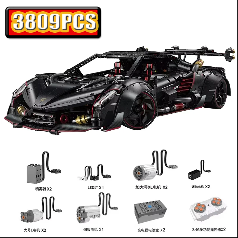 10639 MOC Technical 1:8 RC Sports Car Veneno Building Blocks Bricks Model Assembling Toys for Boys Christmas Holiday Gift Set