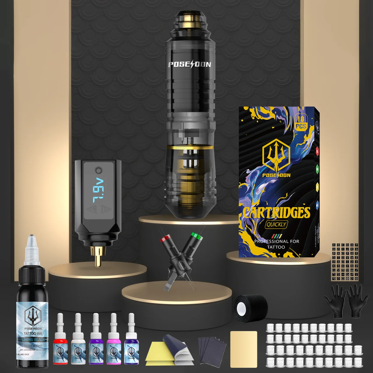 

Tattoo Kit POSEIDON High Power Tattoo Pen Kit For Permanent Makeup Tattoo Machine Kit Blue Tattoo Power Supply Tattoo Gun Kit