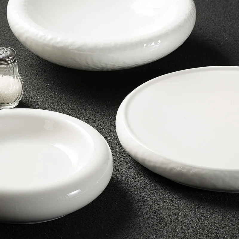 Poêle à Steak de bœuf en céramique, motif de pierre créative, nourriture occidentale, blanc, hôtel, Restaurant, vaisselle, ustensiles de cuisine ronds pour la maison