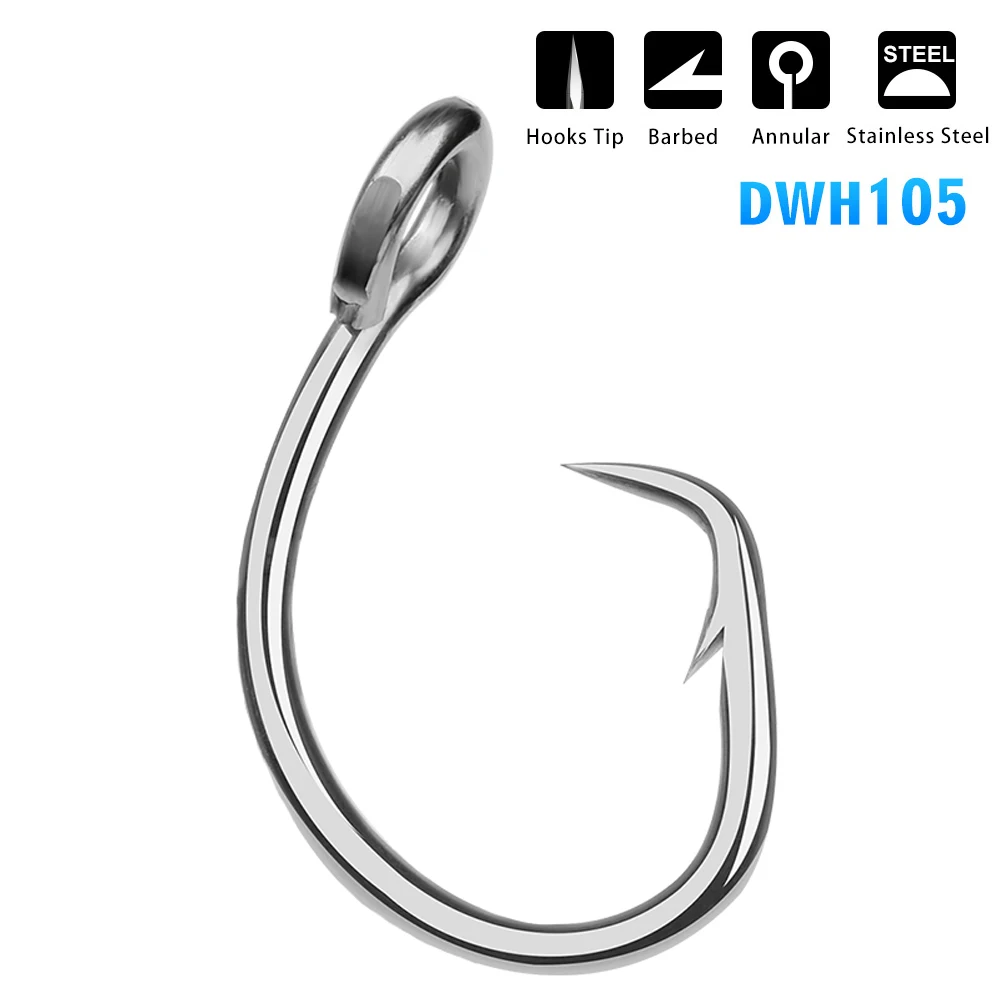 

PROBEROS Lot 5Pcs Sea Fishing Stainless Steel Fishhook Saltwater Fishing Hook Circle Tuna Hooks 11/0#-16/0# dwh105