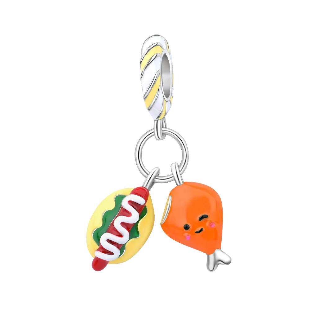 925 sterling silver pendant baozi and ham two-piece set beads compatible with original bracelet necklace DIY jewelry gift
